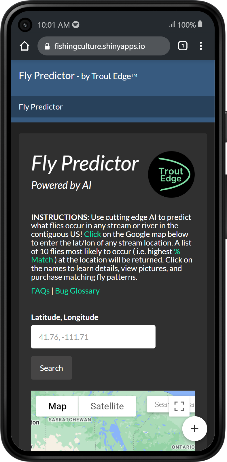 Fly Predictor home page